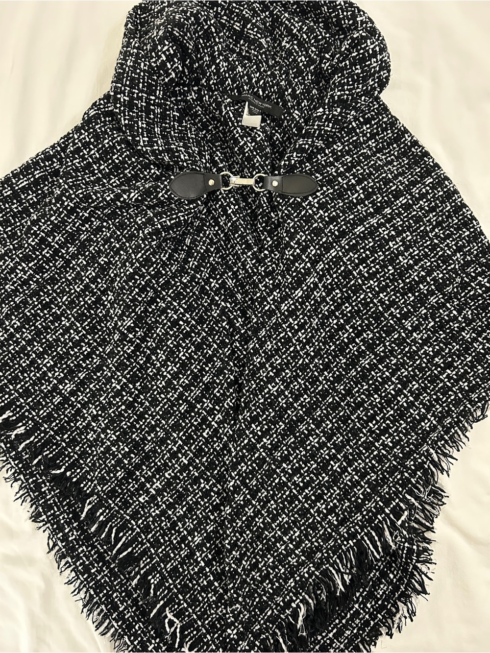 Marc New York Black & White Tweed Sparkle Fringe Poncho